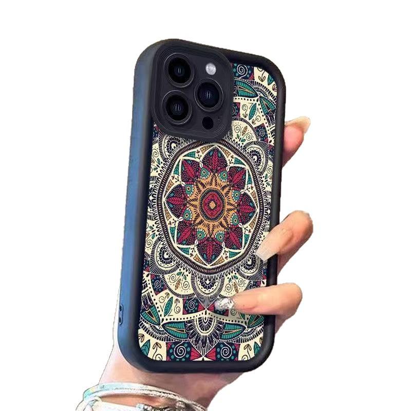 Retro Ethnic Floral Pattern Phone Case Compatible with Apple iPhone Models 13/14/15 Pro/16 Pro Max/17