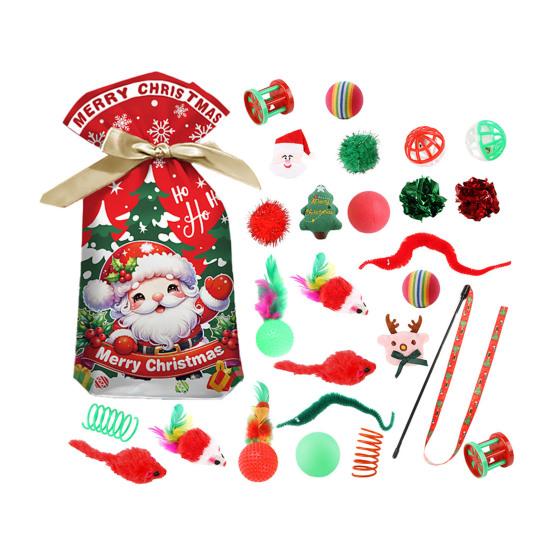 1 Set Christmas Cat Toys Interactive Teaser Wand Rattle Ball Feathered Plush Mice Cat Entertainment Toys for Indoor Cats Kittens Exercise Holiday Gift