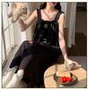 2026 Summer Princess Style Woven Cloud Cotton Camisole Nightgown with Chest Pads - Long Skirt, Square Neck.