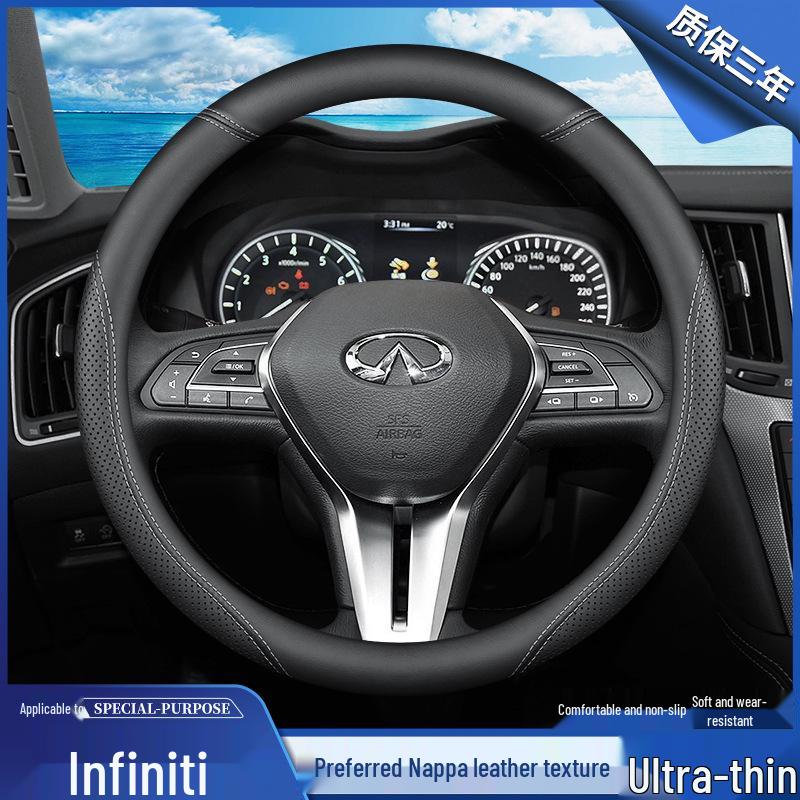 Genuine Leather Steering Wheel Cover for Infiniti QX30, QX50, Q50, Q50L, QX60, and QX70