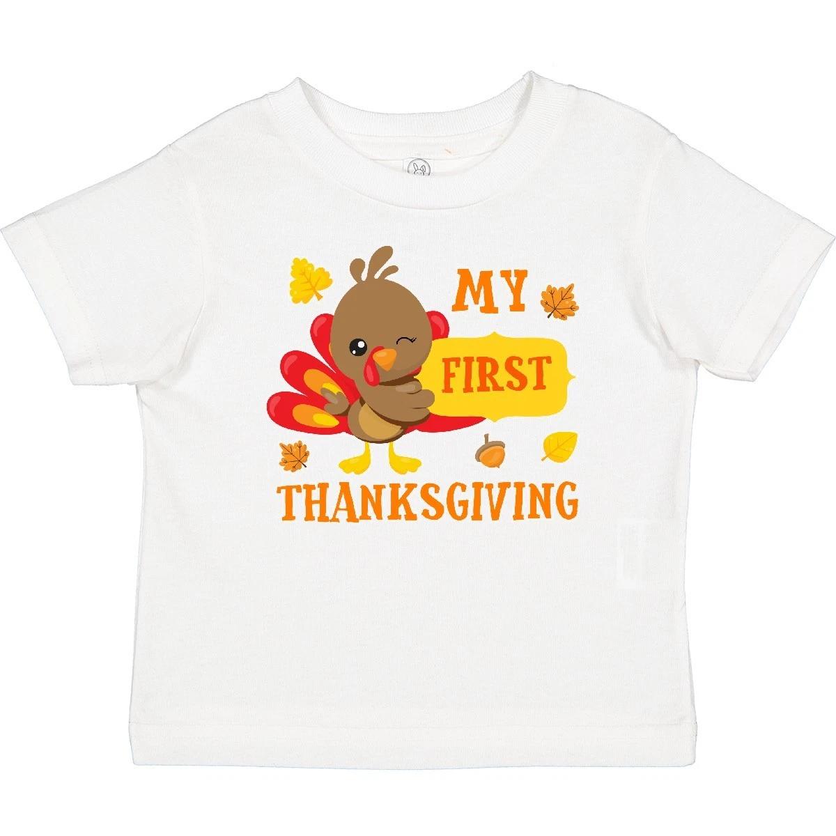 Inktastic My First Thanksgiving With Turkey And Leaves Baby T-Shirt Cute Animal 100