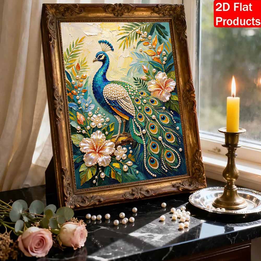 Frameless DIY Pearl Bead Painting Kit Peacock Pattern Creative Relaxing Craft Canvas Home Decor Adult Gift