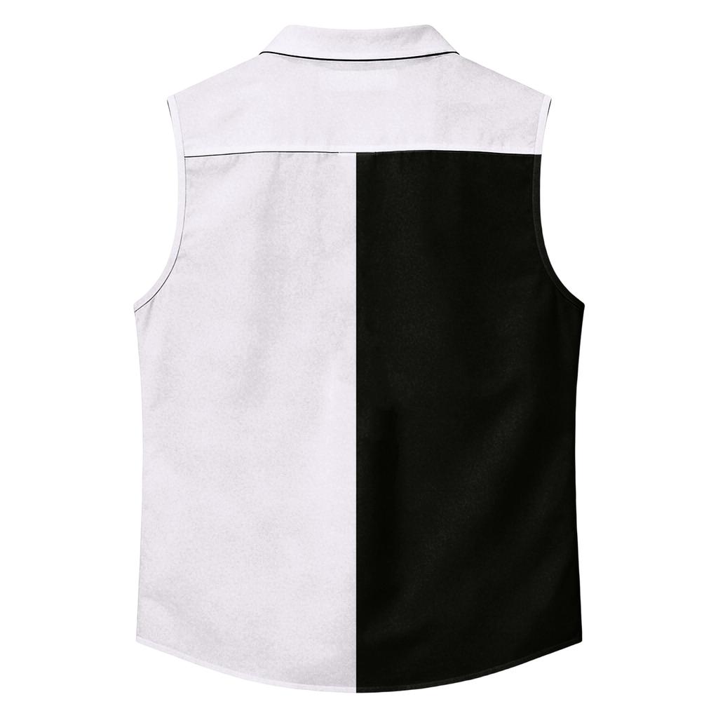 Men's Workwear Lapel Button-Down Vest Shirt - Lightweight Sleeveless Top