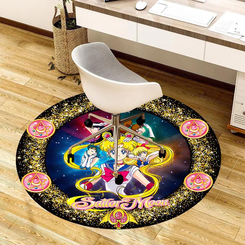 1 Stück Sailor Moon Anime Abenteuer im Weltraum Runder Teppich, Hergestellt aus Polyester, Perfekt zur Dekoration von Bürostühlen, Wohnzimmern fplt680