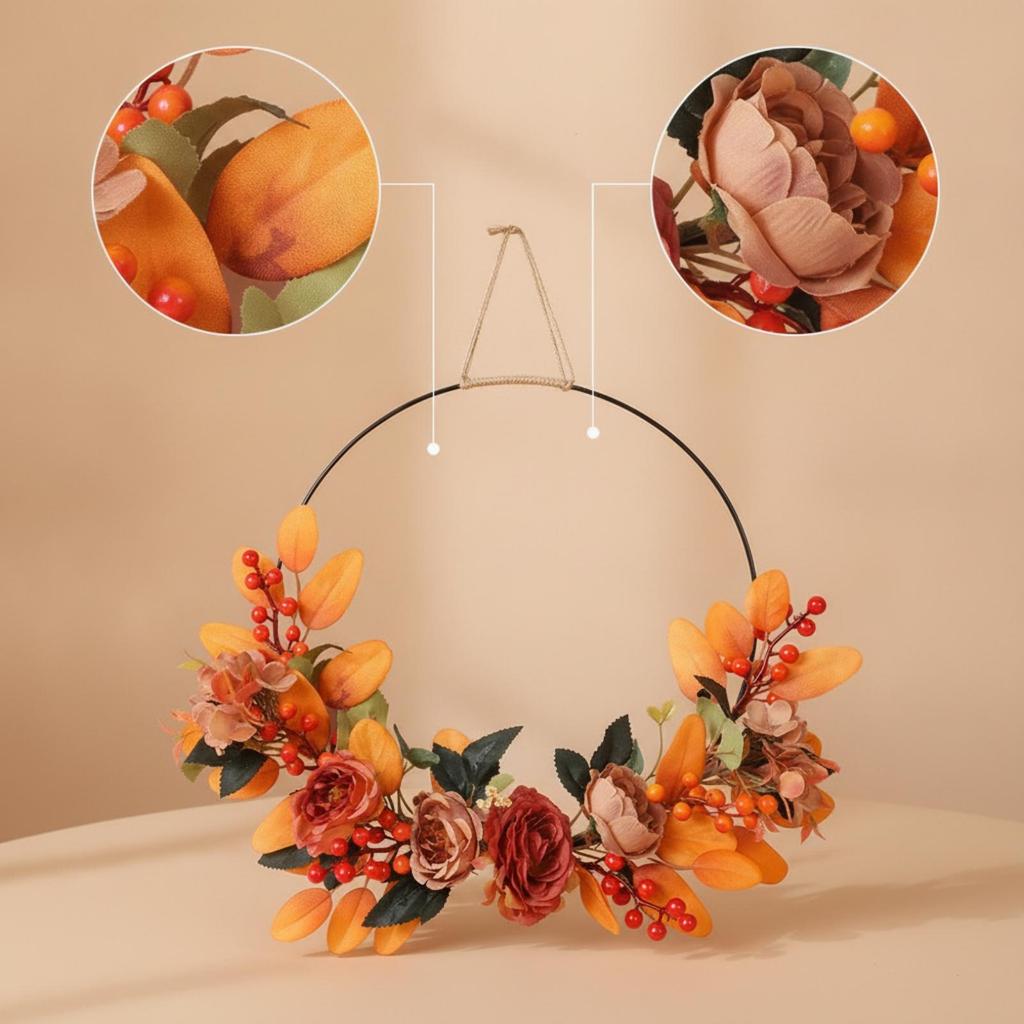 Wreath with Jute Twine Silk Floral Hoop Open-Frame for Entryway, Door,
