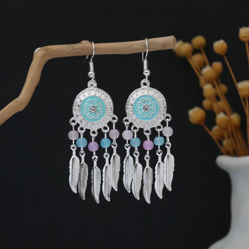 Personalized Bohemian Miao Silver Geometric Tassel Earrings