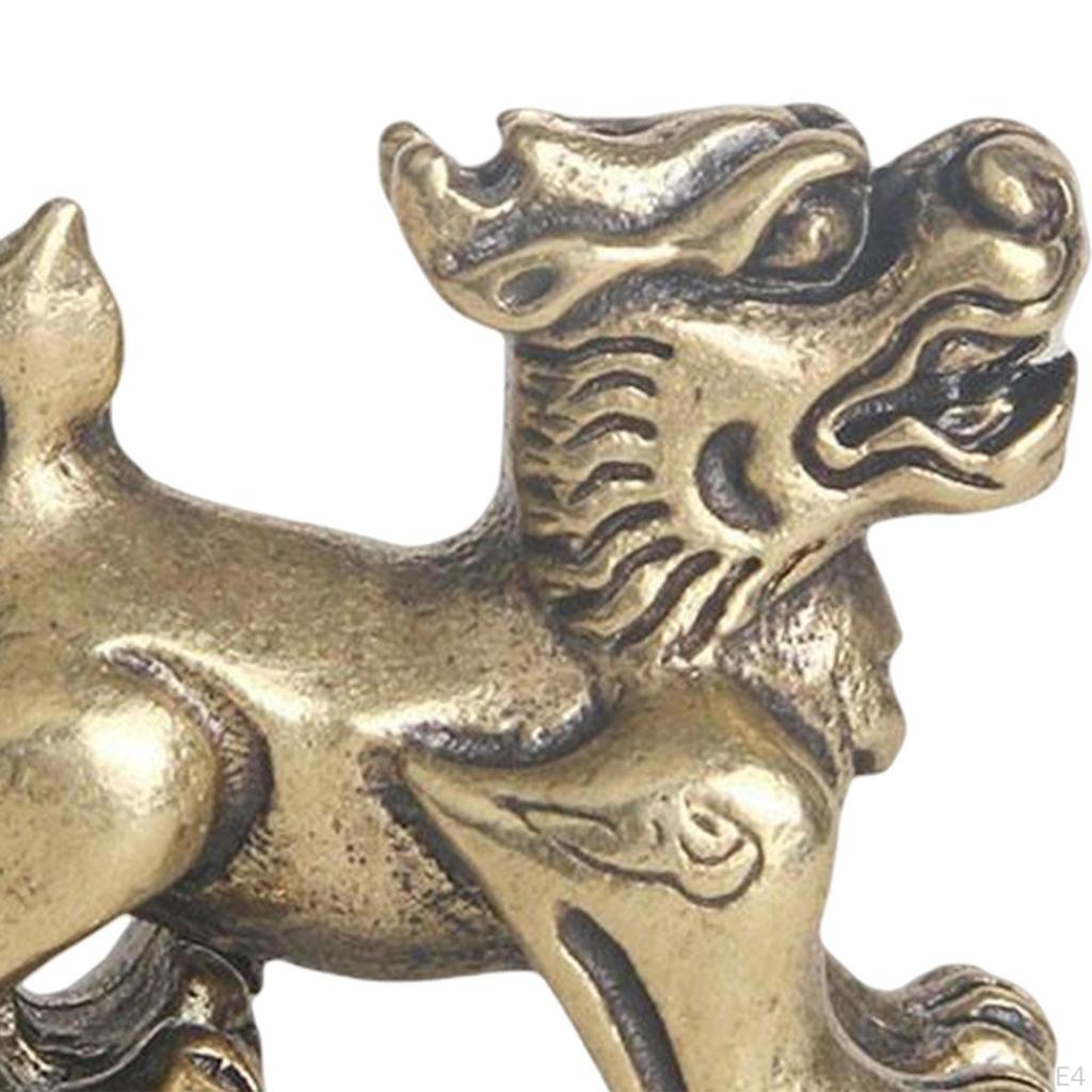Antique Brass Kylin Figurine, Miniature Sculpture for Elegant Interior Design