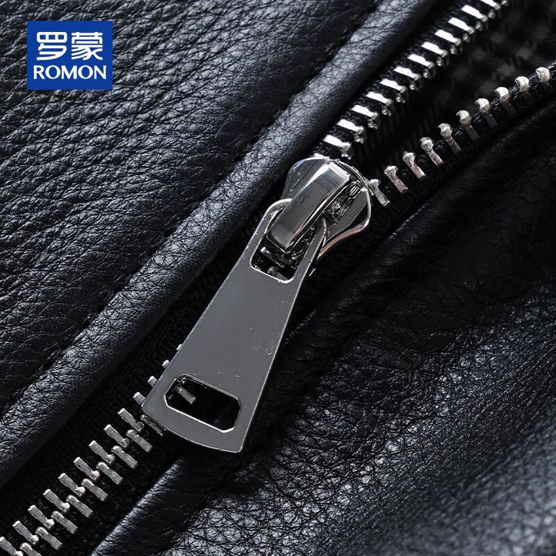 ROMON Men's Genuine Cowhide Leather Lapel Jacket