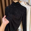 Women's Sequined High-Collar Brushed Corduroy Long Sleeve Shirt - 270g