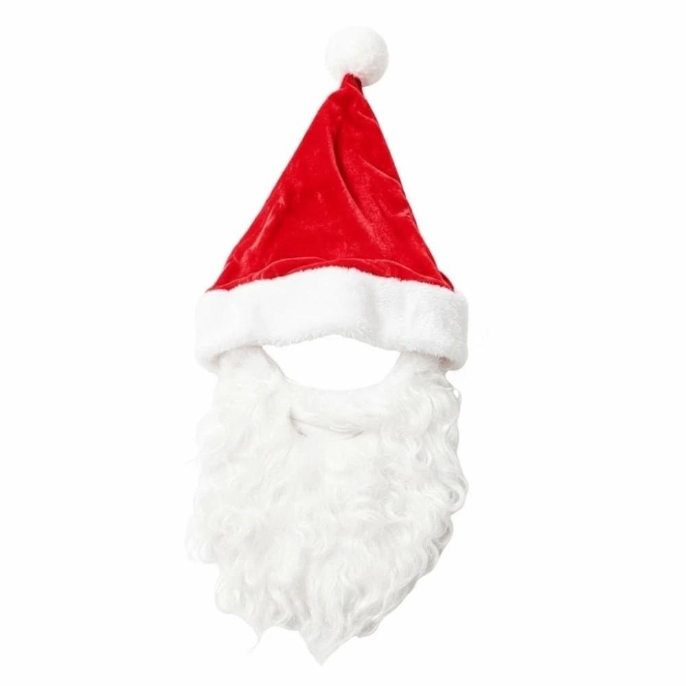 Fake Beard Plush Xmas Cap Long Plush Festive Party Cap Christmas Santa Hat  Stage Performance