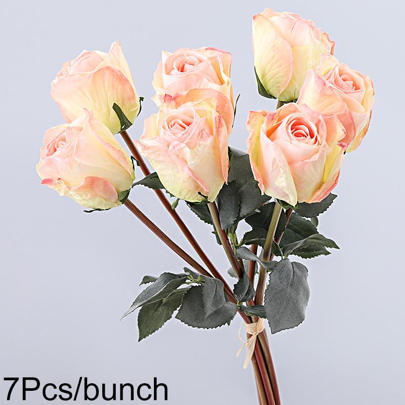 Lot de 7 branches de roses artificielles séchées, élégantes, bord brûlé, 64 cm, pour bouquets de mariage, décoration de bureau réaliste
