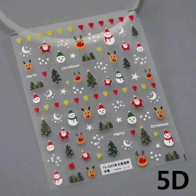 Gold Stamped White Christmas Tree Snowflake 3D Self Adhesive Nail Art Stickers Santa Claus Elk Xmas Cartoon Cute Manicure Decals