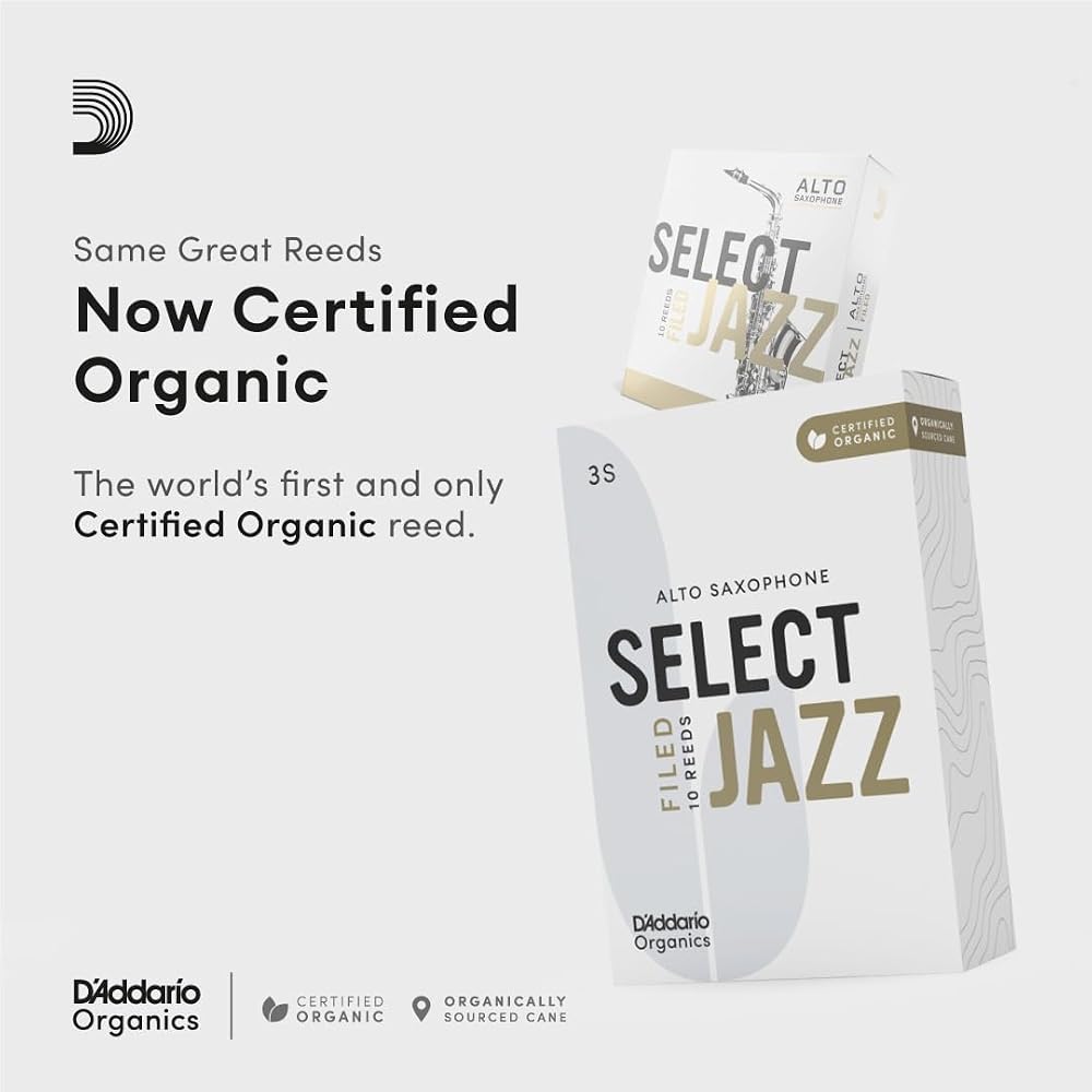 D'Addario WoodWinds Daddario Reed for Alto Saxophone USDA Organic Certified SELECT JAZZ Filed ORS...