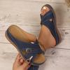New Solid Color Belt Buckle Thick-soled Slippers Large Size One-word Cross Slope Heel Beach Cool Slippers