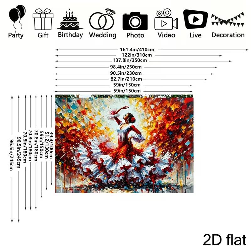 2D Spanish Flamenco Dancer Oil Painting Style Studio Background