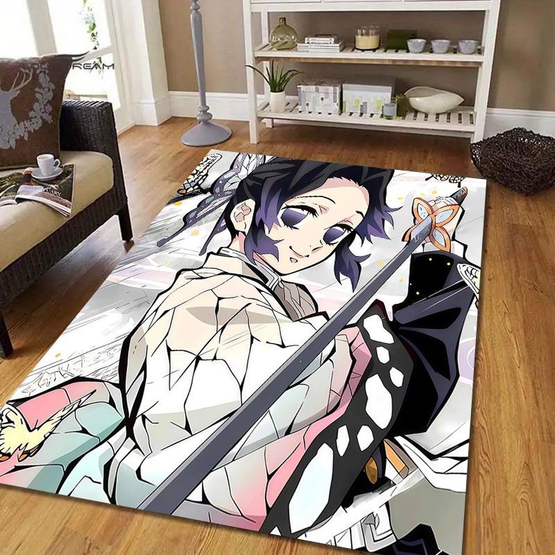 Shinobu Kocho Flannel Pattern Square Carpet,Area Rug,Carpet Rug for Living Room Bedroom Sofa Playroom Decor,Non-slip Floor Mat