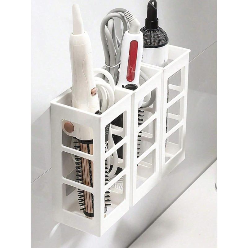 1pc No-Drill Wall Mounted Hair Tool Organizer - Adjustable Height Storage Rack For Hair Dryer, Curling Iron & Straighteners
