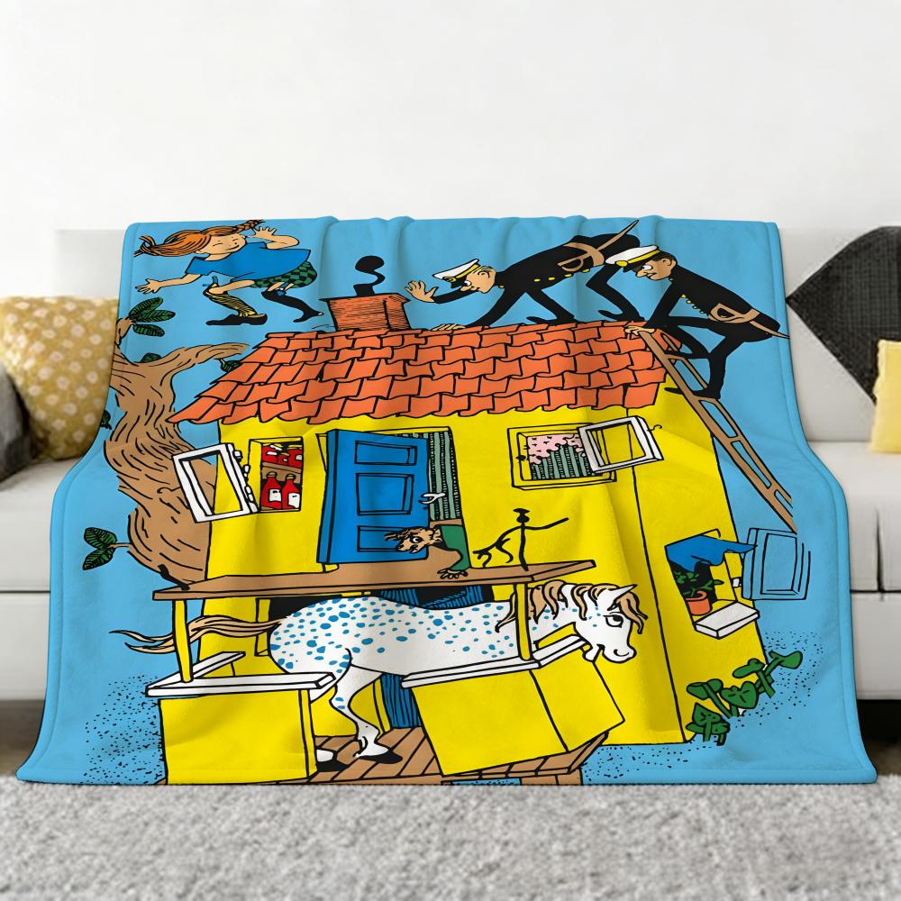 Animation P-Pippi L-Langstrumpf Werfen Weiche Gemütliche Flanell-Kuscheldecke für Sofa Schlafzimmer und Mehr
