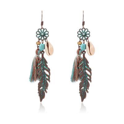 Antique Vintage Bohemian Ethnic Tassel Fringe Leaf Stones Earrings for Women Girls Anniversary