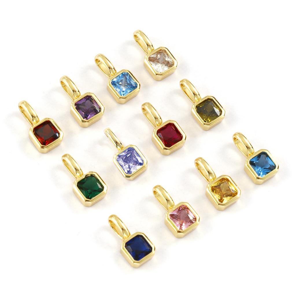 1 Piece Brass & Cubic Zirconia Birthstone Charms 18K Gold Plated Square Pendants For DIY Necklace Jewelry Making 15.5mm x 7.5mm