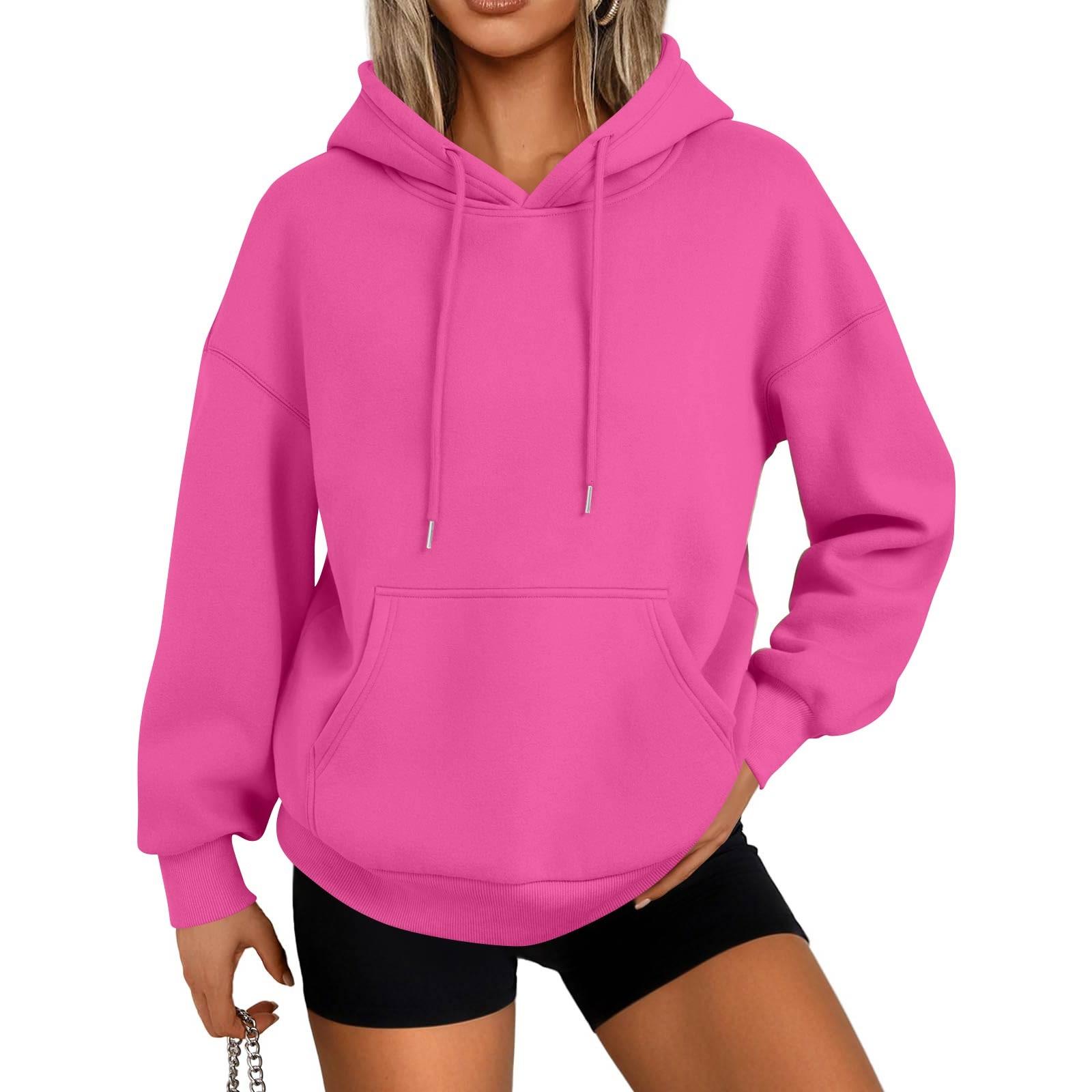 Women s Fashion Casual Color Pocket Long Sleeve Hoodie XL