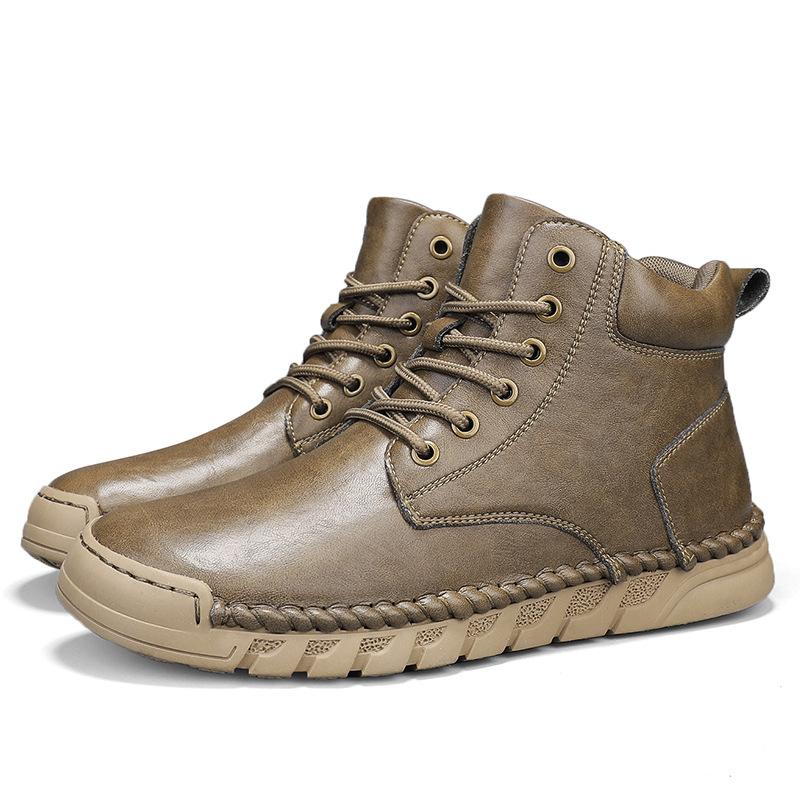 Large Size Martin Boots Men's 2025 Winter New Velvet Warm Medium Top Cotton Boots Soft Sole Casual High Top Men's Shoes