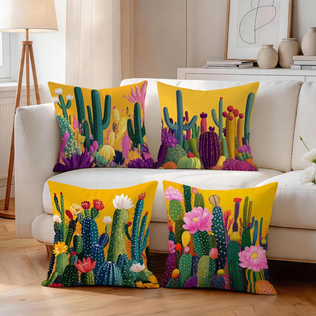 Pcs Illustration Of Desert Plants Singlesided Printed Pillowcase Cushion Coversuitable For Living Roombedroomcar Decoration
