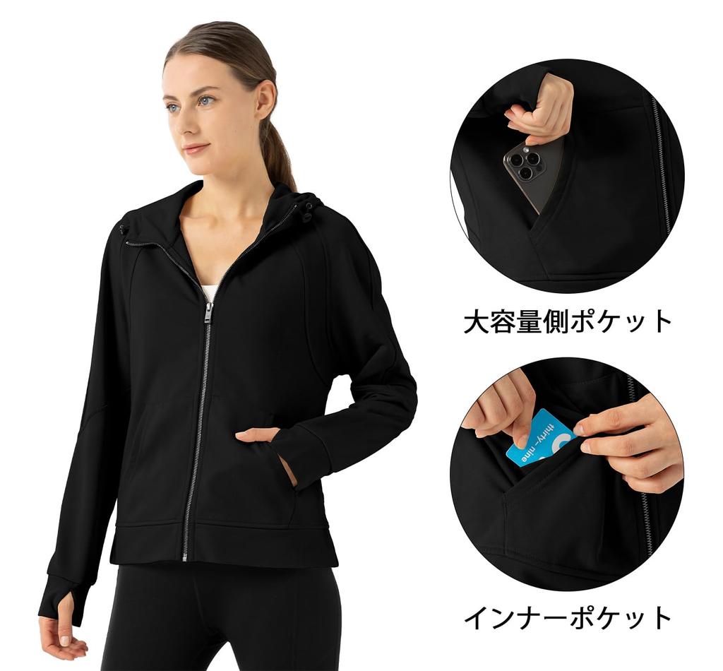 Gopuune Sweatshirt with for and with Thumb Wear Size Women's Full-Zip Hoodie, Hood, Moisture-Wicking, Stretch, Running, Hiking, Golf, Sports, More,