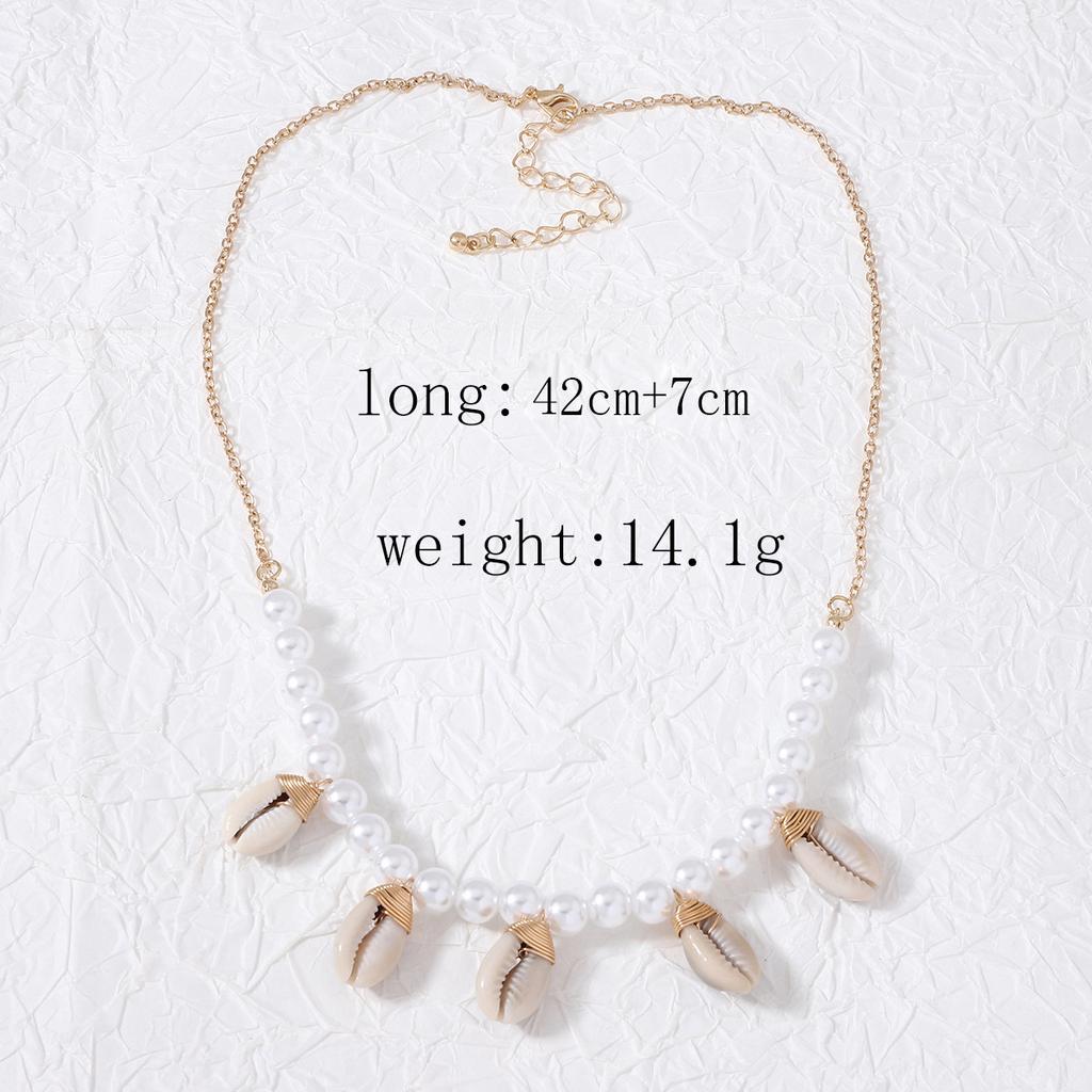 Bohemian shell fringed pendant imitation pearl women's necklace fashion beach style niche design necklace