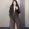 Autumn and Winter New Hooded Hairy Imitation Mink Fur Leopard Print Extended Loose Coat