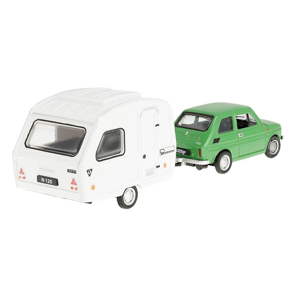Model 1:43 Zestaw Fiat 126p + przyczepa Niewiadów Kemping, zielony
