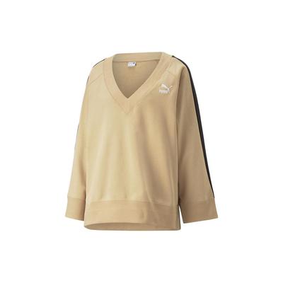 Sudadera de Mujer con Diseño Color Block, Cuello en V y Manga Larga, Sudadera Caqui 620629-89