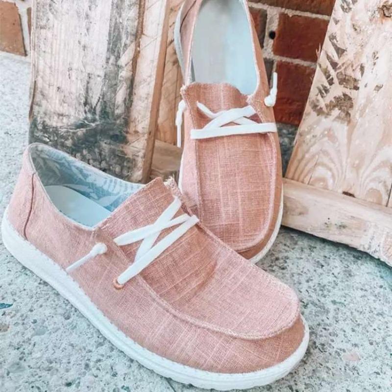 Women Lace Up Loafers Casual Lightweight Canvas Slip On Shoes Ladies Outdoor Shoes