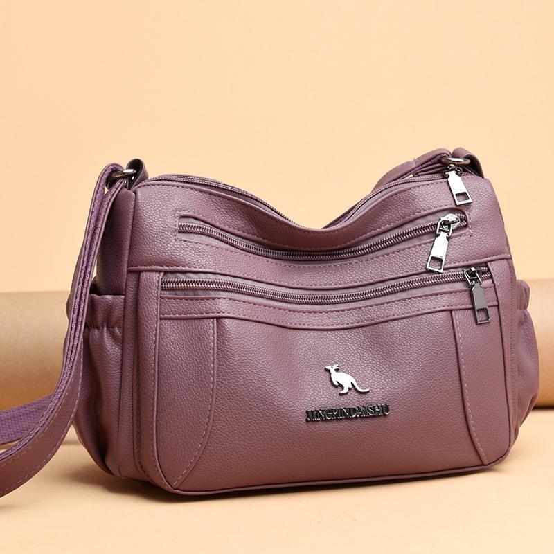 2025 New Soft Leather Large Capacity Multi-Layer Shoulder Crossbody Bag for Middle-Aged Women