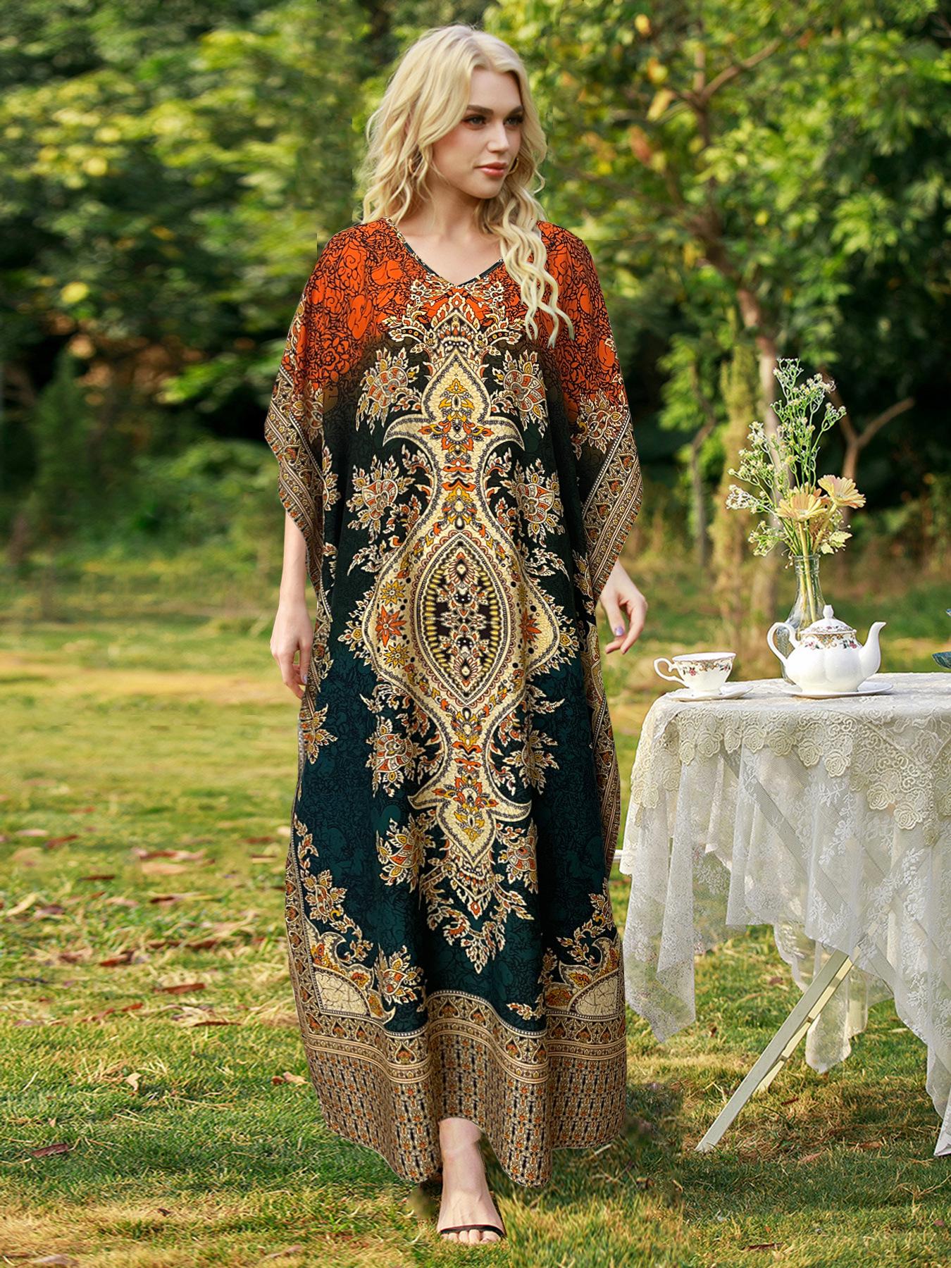 

Женская юбка с принтом: Свободный крой, Большой размер, Идеально для отдыха на море One Size зелёный/оранжевый