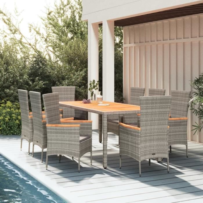VidaXL Ensemble de salle à manger de jardin 9 pcs avec coussins Gris 3157543