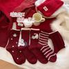 26 Natal Year Red Socks Women'S Thickened Warm Medium Tube Socks Tight Mouth Versatile Cartoon Pattern Stacking Socks New Year Socks