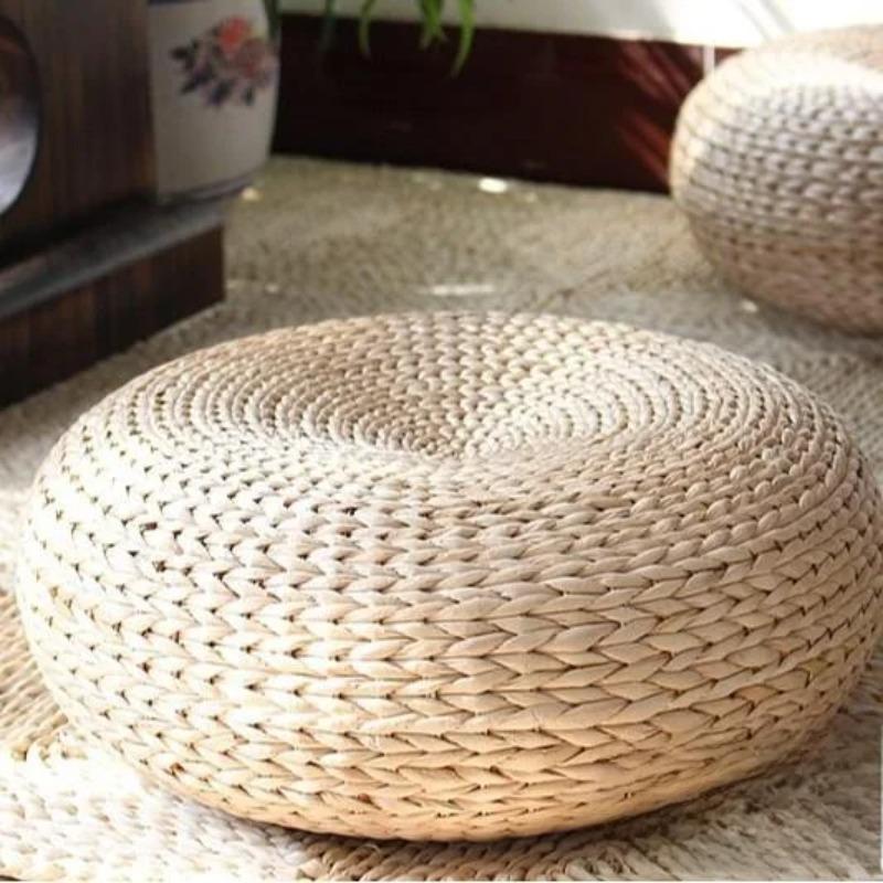Thick Tatami Mat Cat Bed Woven Straw Japanese Floor Cushion Pet Pad for Indoor All Season Use