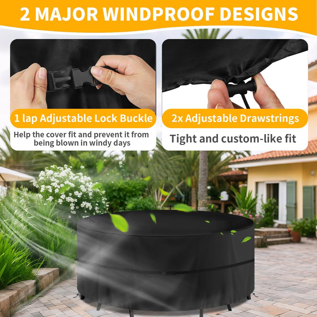 Round Waterproof Garden Furniture Covers Outdoor Patio Circular Table Chair Cover Oxford Cloth Windproof Anti-UV RipProof