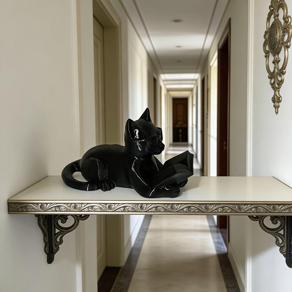 Glasses Kitten Reading Ornament, Nordic Style Study Ornament, Suitable for Bookshelves, Living Rooms, Desktop Ornaments