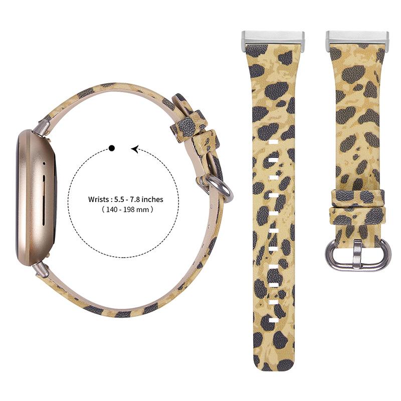 Genuine Cowhide Leather Leopard Texture Smart Watch Strap Adjustable Wristband for Fitbit Versa 3/Fitbit Sense