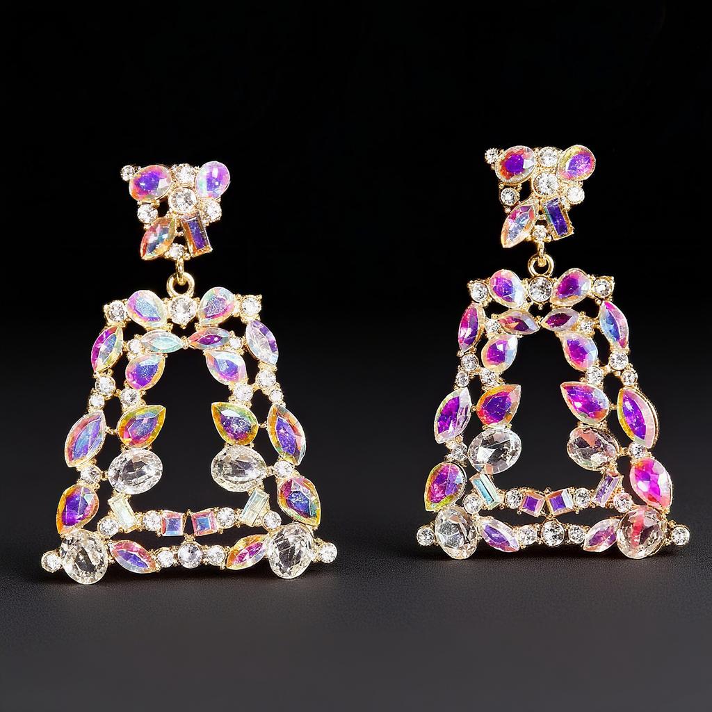 Wind Geometric Square Hollow Fashion Versatile Diamond Earrings Irregular Bohemian Earrings
