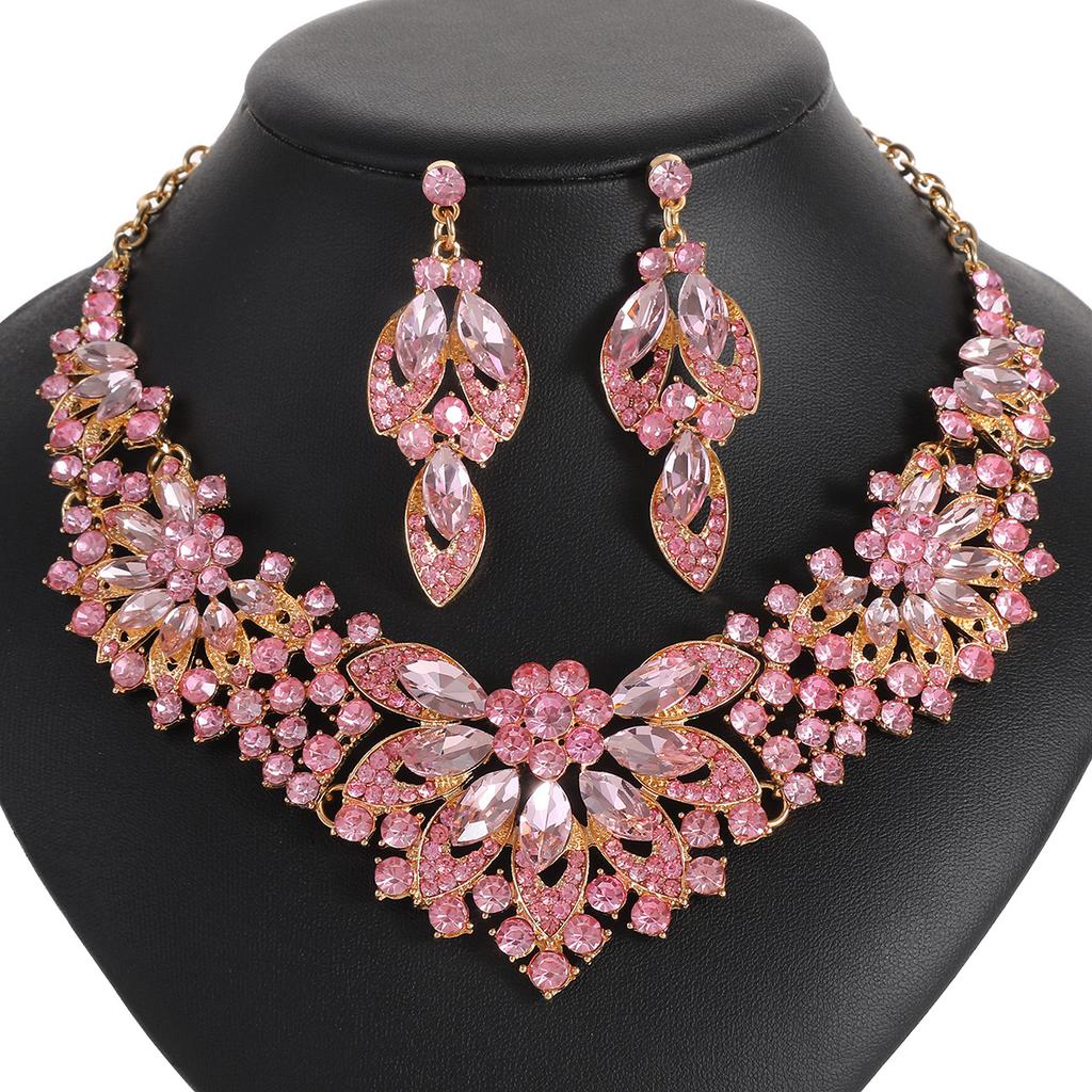European and American retro necklace set women's 2-piece set of leaves and flowers exaggerated, luxury jewelry new bridal wedding accessories