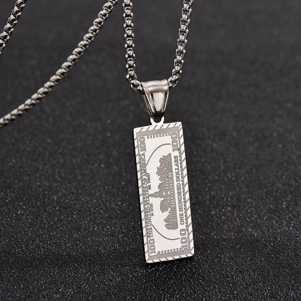 Hip-Hop Style Titanium Steel Dollar Bill Pendant, Men'S Necklace, Suitable For Everyday Wear And Parties.