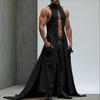 INCERUN Men Stand Neck Sleeveless High Low Splits Long Vest Cardigan Coats