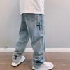 Spring Autumn Denim Pants Star Pattern Solid Color Zipper Fly Wide Leg Loose Jeans Streetwear