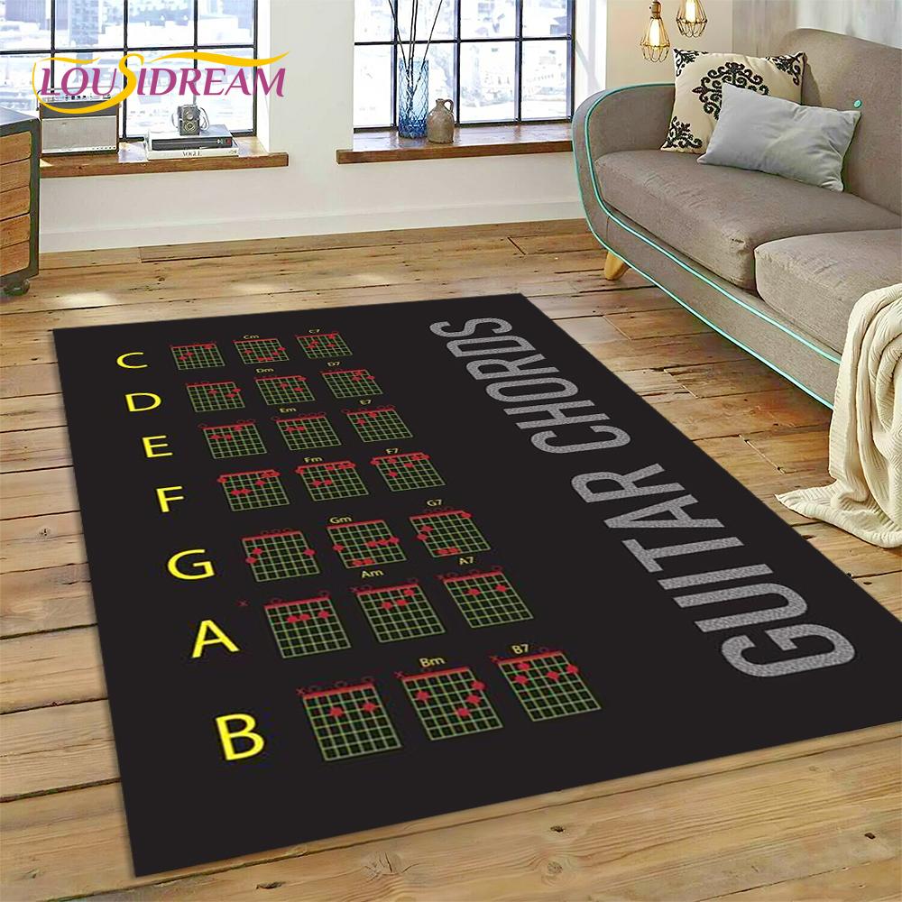 3D Guitar Chords Theory Chart Music Rug Carpet for Living Room Bedroom Home Decor,Floor Mat Non-slip Decoration for Sofa Doormat