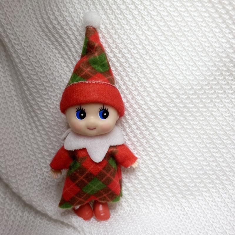 Holiday Baby Elf Miniature Doll with Plaids Accessories For Home Office Christmas Decors Festives Desktop Shelf Display