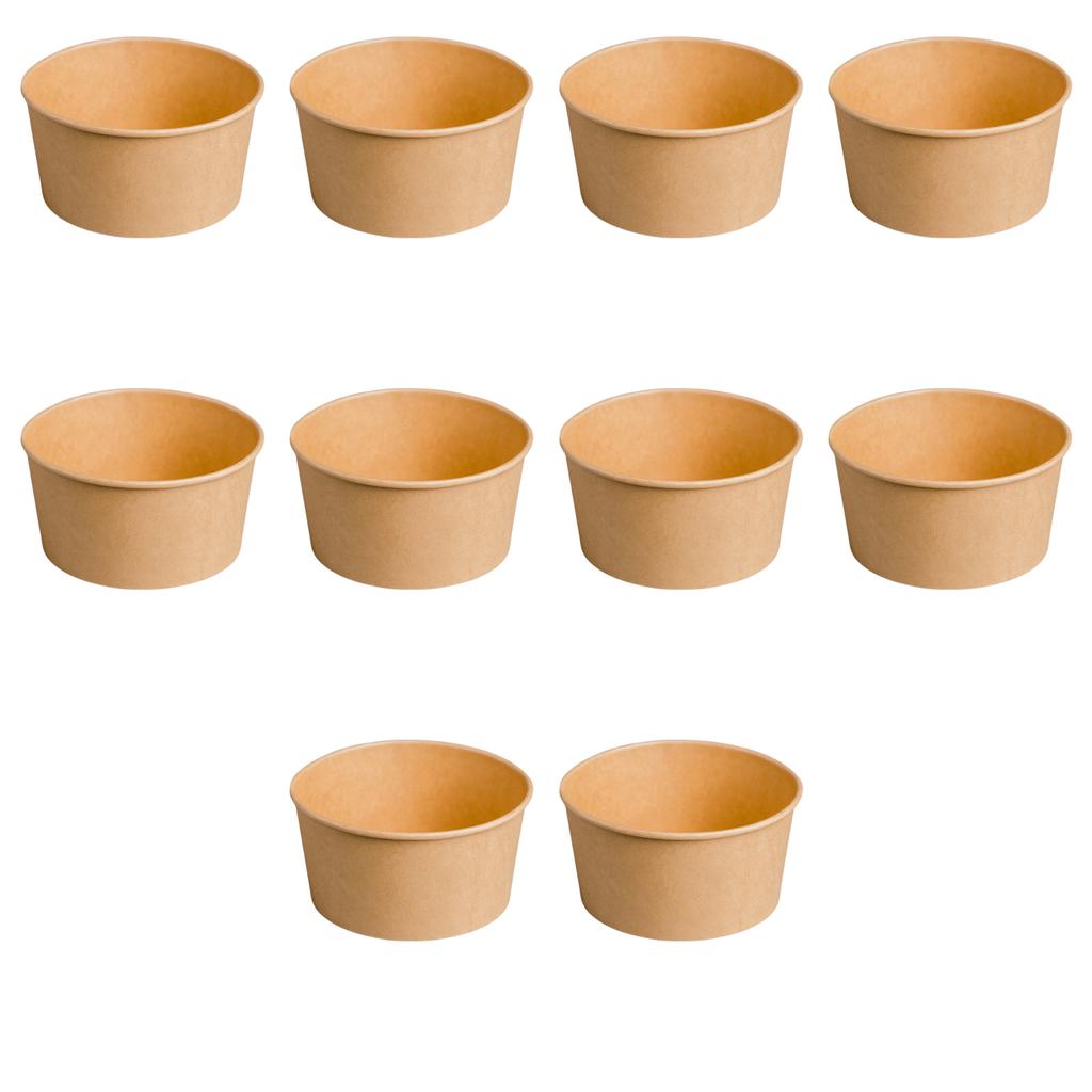 10 stk Sett med solide kraftpapirskåler med lokk i alternativ kapasitet Ideell for takeaway, piknik og rask opprydding