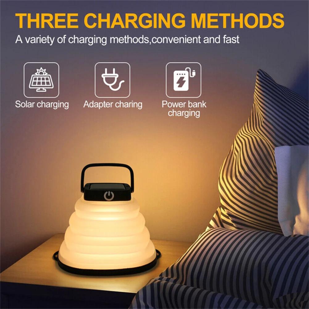 Solar Camping Lantern Outdoor IP65 Waterproof Portable Collapsible Camping Light USB Charging 3 Lighting Modes Lamp With Handle